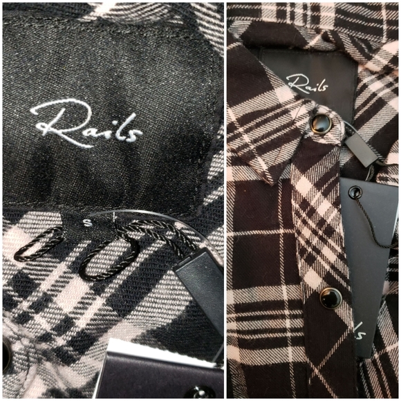 Rails Black Plaid Peach Button Down - Picture 6 of 7